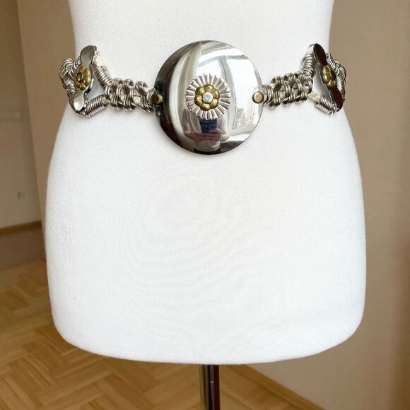 VTG,Concho 1980s Metal And Rope Armor Shield Waste Tone Silver & Gold Belt Women main image 7